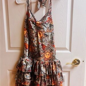 SHEIN Sun and Moon Print Mini Dress - Orange and Gray